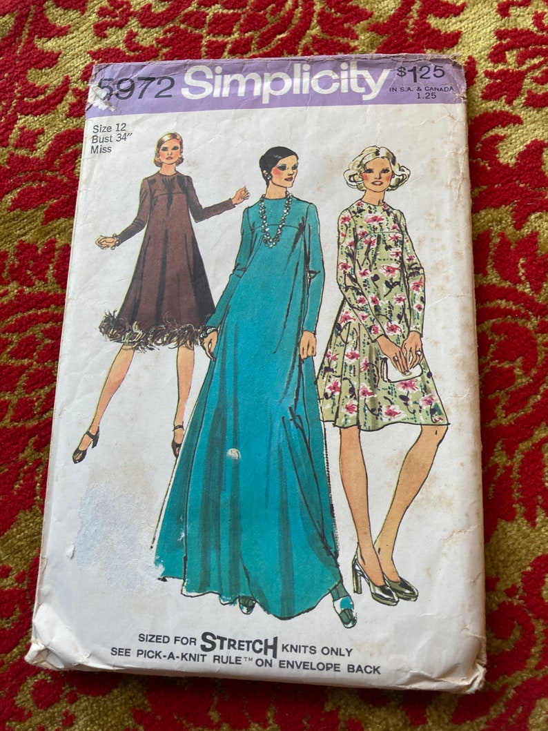 Vintage 1970s Simplicity 5972 Sewing Pattern Size 12 Bust 34 or Size 14 ...
