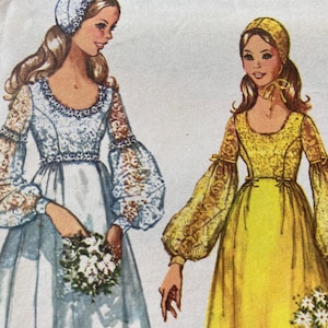 Vintage 1970&#39;s Simplicity 9260 Wedding Sewing Pattern Size 10 Bust 32.5 or Size 12 Bust 34 or Size 16 Bust 38