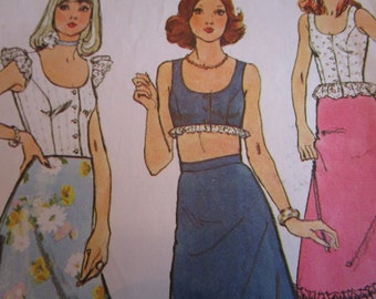 Vintage 1970's Simplicity 6382 Tops and Skirts Sewing Pattern Size 10 Bust 32.5 or Size 14 Bust 36