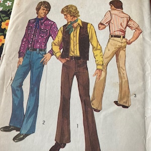Vintage 1970 simplicity 5048 men’s sewing pattern Size Chest 36 Neck 14.5 or Size 38