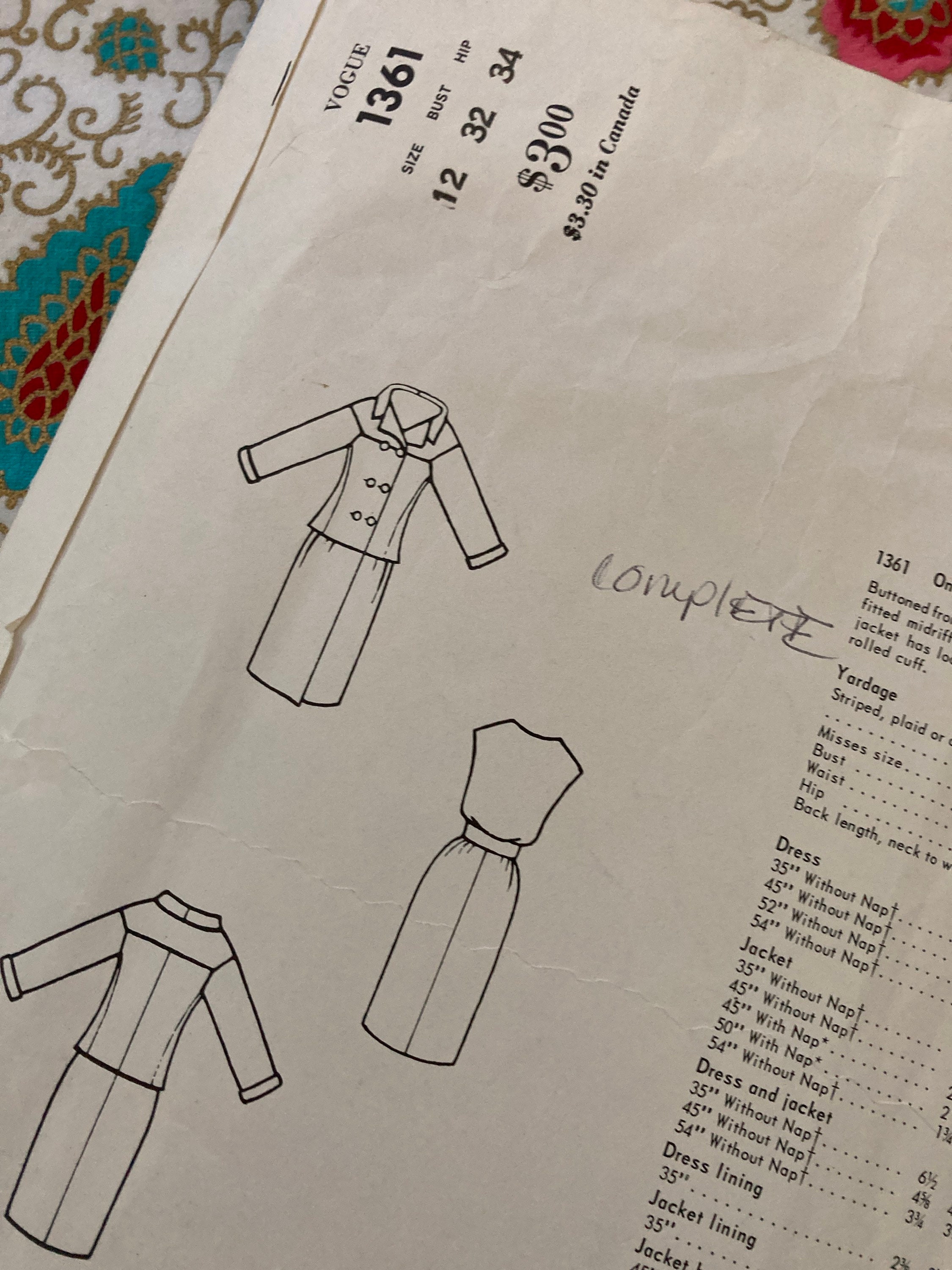 RARE Vintage 1960s Vogue 1361 Couturier Design Galitzine Sewing Pattern ...