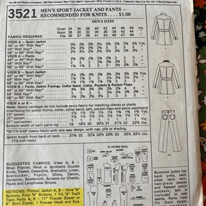 Vintage 1970s Mccall’s 3521 Men’s Sports Jacket and Pants Chest 36 ...