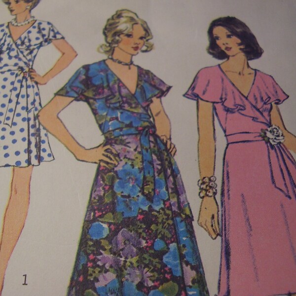 Vintage 1970's Simplicity 6099 Wrap Dress Sewing Pattern, Size 12 Bust 34 or Size 16 Bust 38