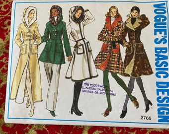 Vintage 1970s Vogue 2765, sewing pattern Size 14 Bust 36