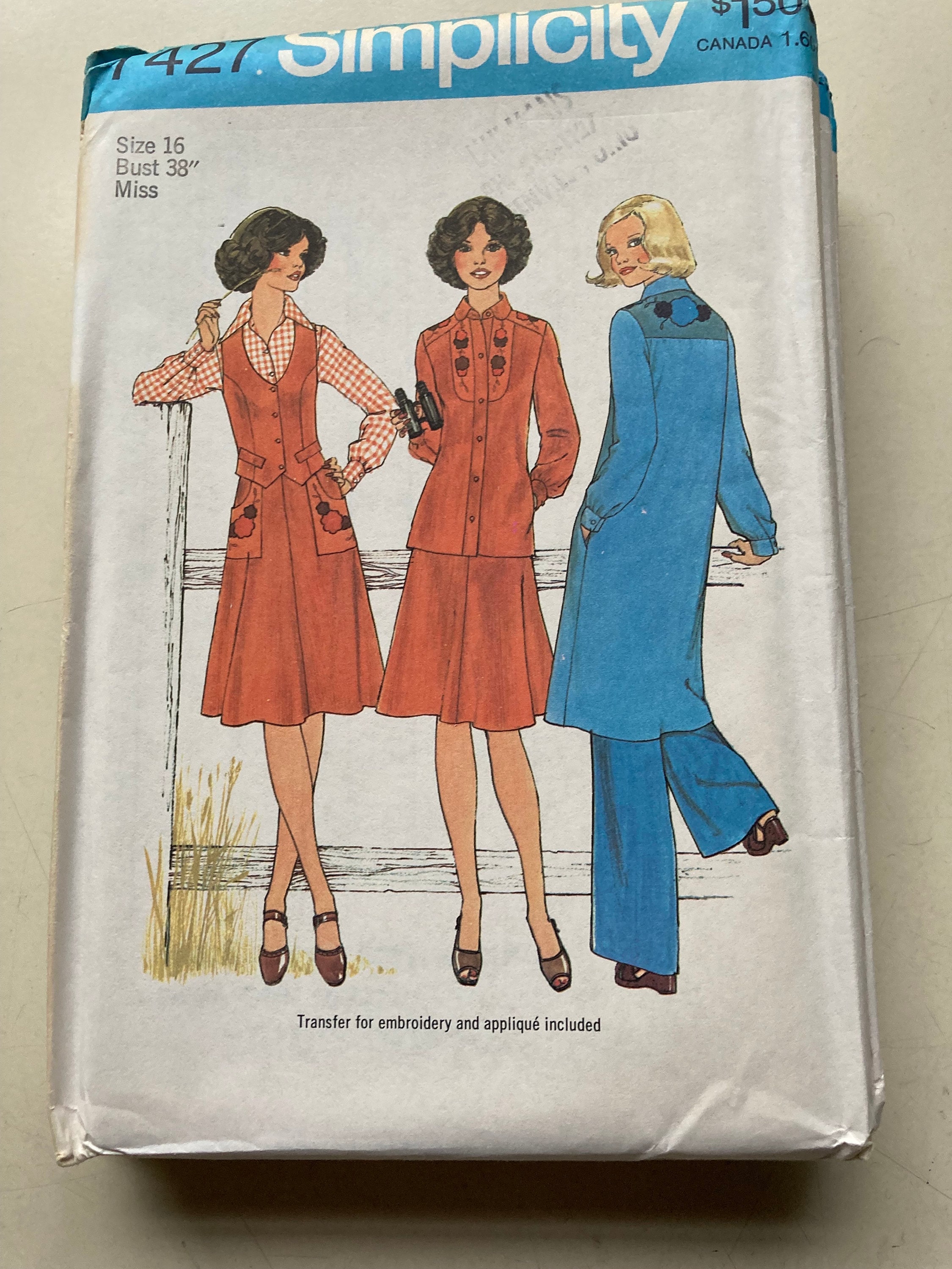 Vintage 1970s Simplicity 7427 Sewing Pattern Size 16 Bust 38 FF - Etsy