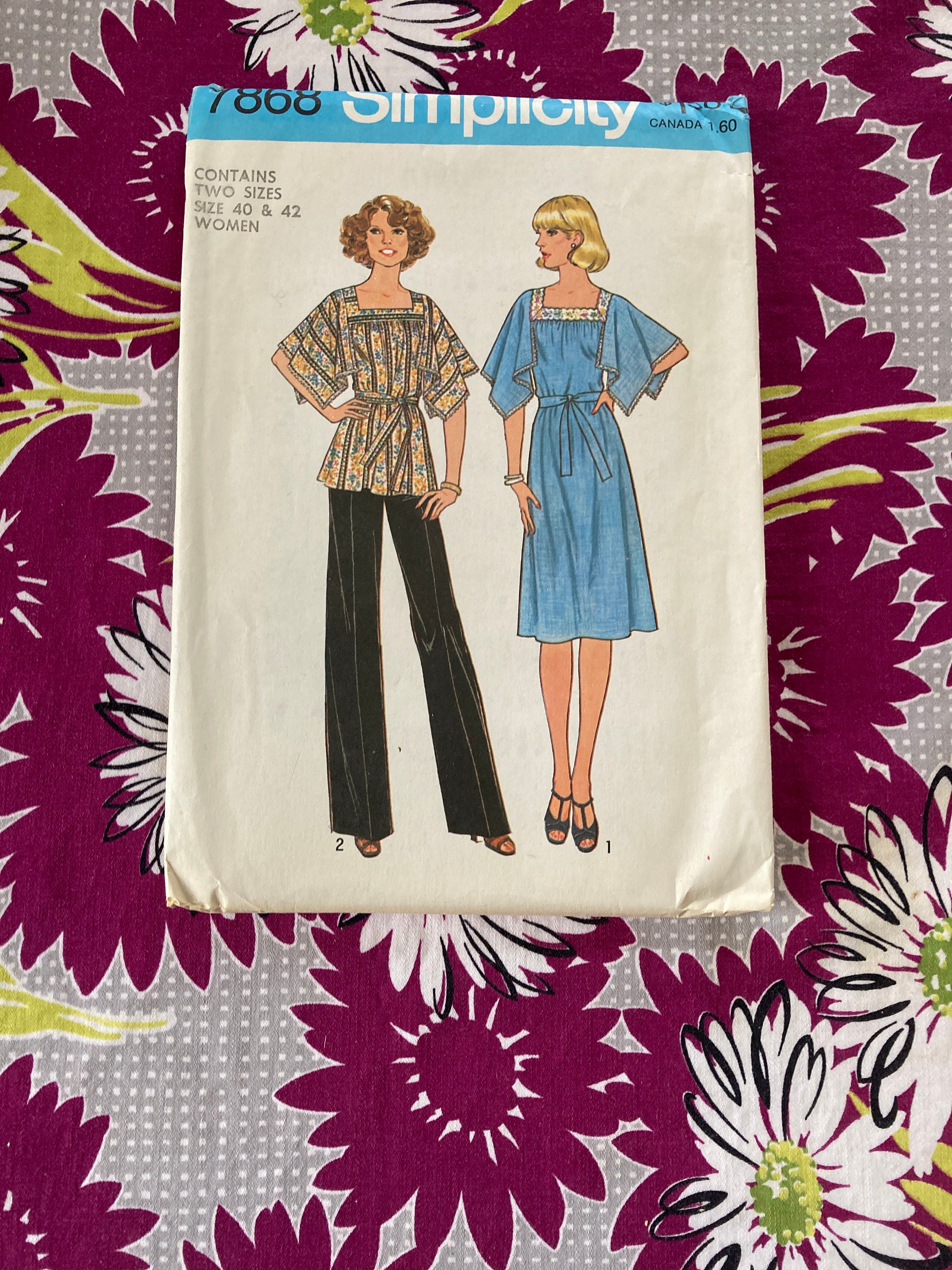 Vintage 1970's Simplicity 7868 Sewing Pattern Size 40 & 42 FF