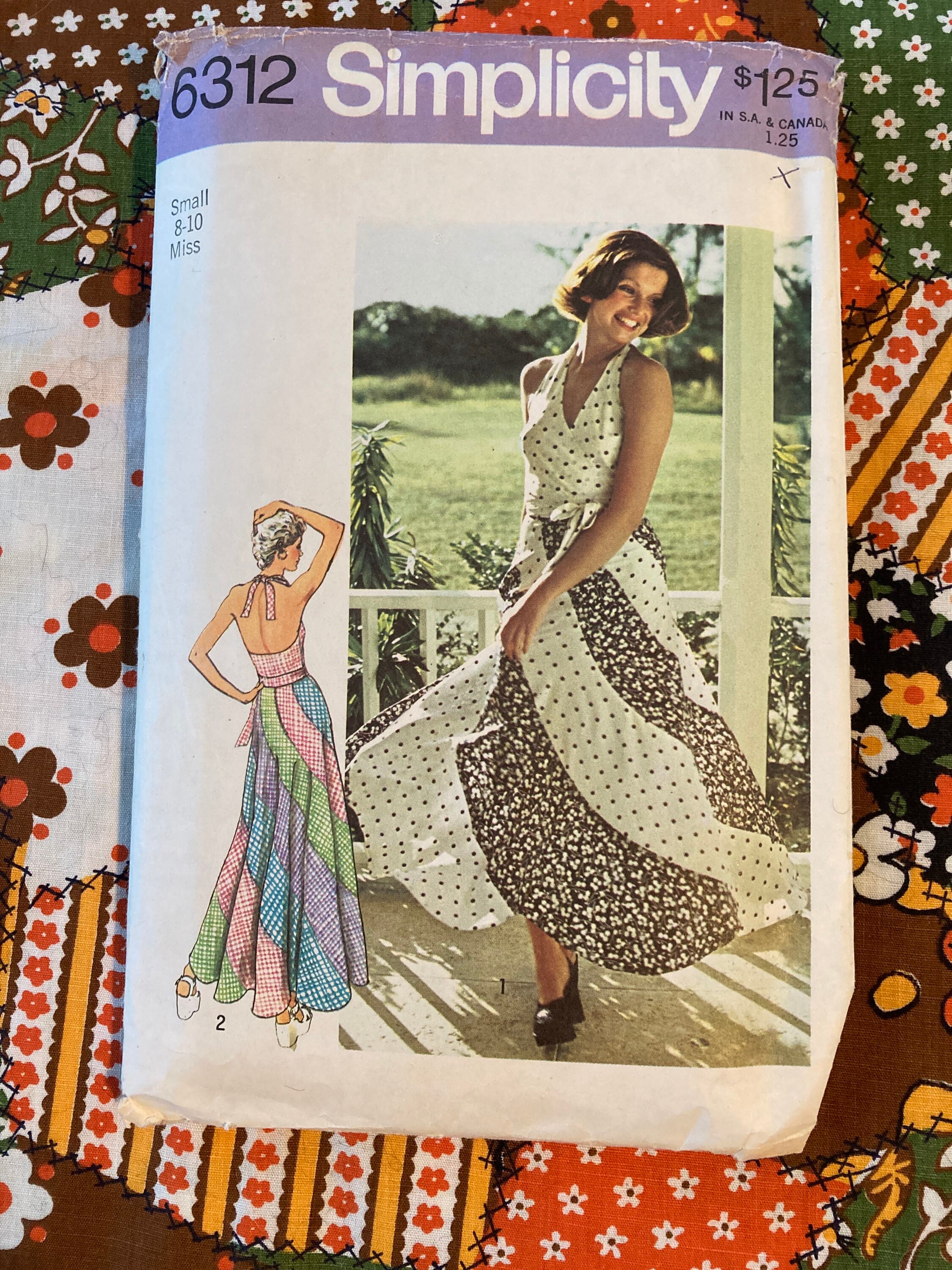 Vintage 1970s Simplicity 6312 Halter Top and Swirl Skirt