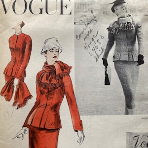 MEGA RARE Vintage 1950&#39;s Vogue 1317 Paris Original Paquin Sewing Pattern Size 16 Bust 34 FF