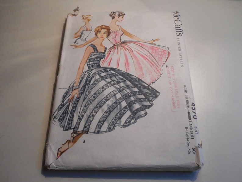 Vintage 1950/'s McCall/'s 4570 Bodice and Skirt Sewing Pattern size 12 Bust 32