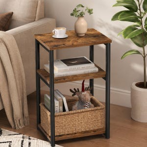 Rustic 3 Tier Side Table, Small End Table with Storage, Industrial Nightstand, Wood and Metal Accent Table for Living Room