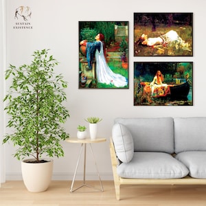 John William Waterhouse Ophelia-Lady of Shalott- Mermaid- Isabella Pot of Basil -The Crystal Ball-Romanticism Printable Wall Art Collection.