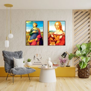 Raffaello Alto Rinascimento Tre Grazie-Madonna Bambina Prato-Angeli Cupido-Dama Unicorno-Set di Arte Murale Stampabile Santa Caterina d&#39;Alessandria