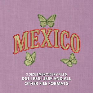 Mexico Butterfly Embroidery Design | Arched Block Letters Mariposa Travel Souvenir | Latina Heritage Vacation Design