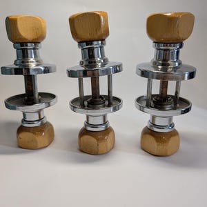 Set of 3 Pairs Vintage Door Knobs | Art Deco Hexagon Wooden Handles with Chrome | Brutalist Architectural Hardware | Retro Home Decor