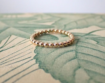 Gold Beaded Band . Handcrafted . 14kt gold filled . Made to order . Stackable ring