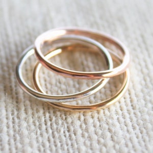 Tri Color Ring Set//Sterling Silver,14kt. Yellow & Rose gold filled Rings //Handcrafted//Made to order