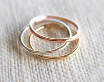 Tri Color Ring Set//Sterling Silver,14kt. Yellow & Rose gold filled Rings //Handcrafted//Made to order