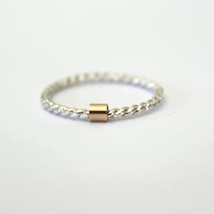 Twist and Slide Ring~Sterling silver ring with 14kt. gold filled spinner~Handcrafted