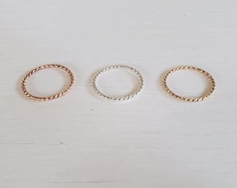 Nautical Twist Ring//Choice of Sterling Silver OR 14K Yellow or Pink Gold Filled//Handcrafted//Sold Individually//Made To Order