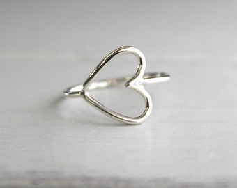 Sideways Heart Ring// Argentium Sterling Silver//Handcrafted//Made to Order