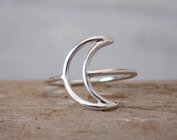 Crescent Moon Ring sterling Silver handcrafted minimalist Jewelry made to Order Etsy