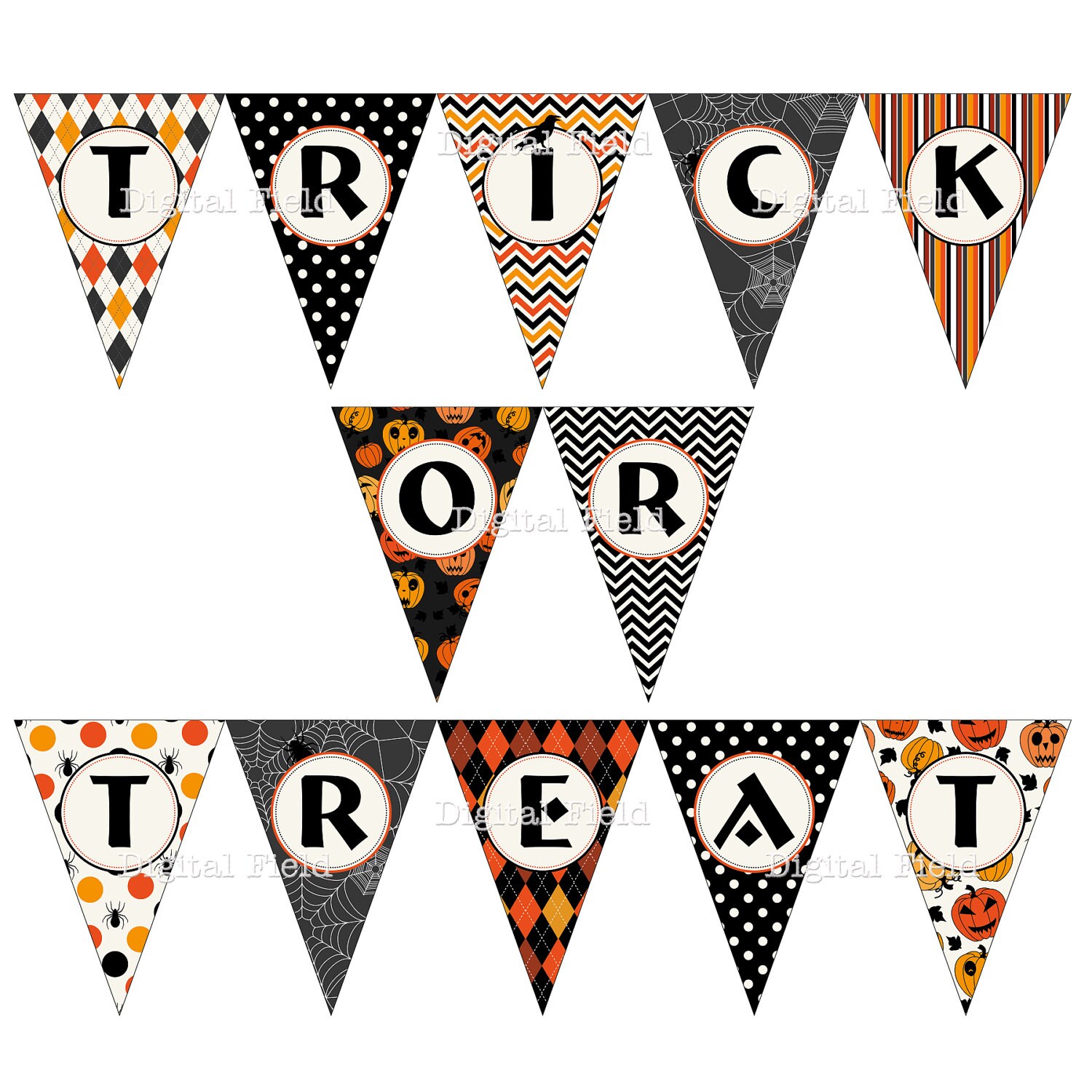 Printable Halloween Trick or Treat Bunting Pennant Banner Etsy