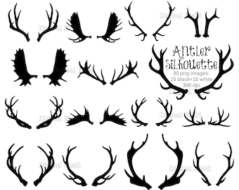 Antler silhouette clip art set -  deer, moose, elk, roe antlers - printable digital clipart - instant download