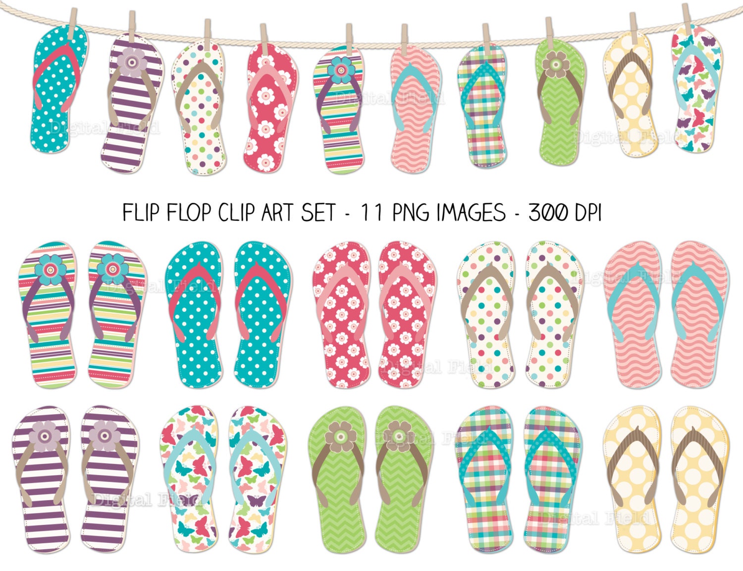 Flip Flop Clip Art Set colorful summer printable digital