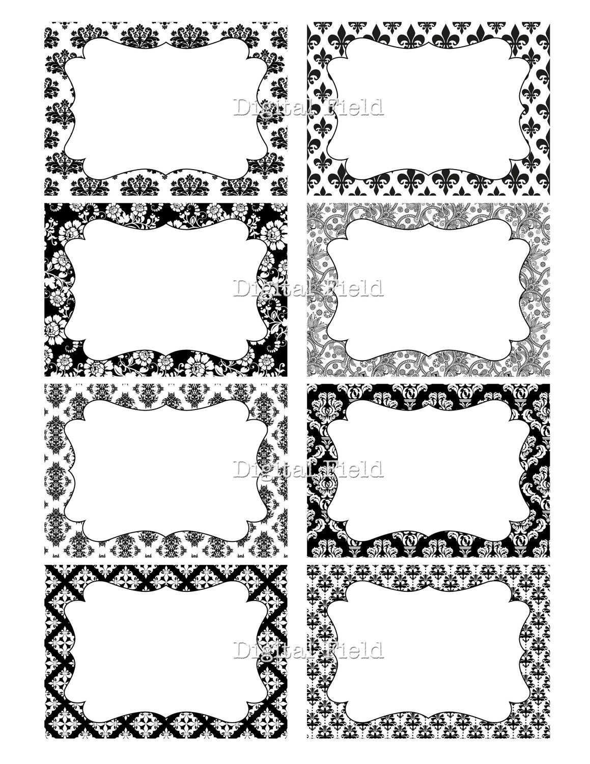 black and white damask floral printable digital journaling etsy