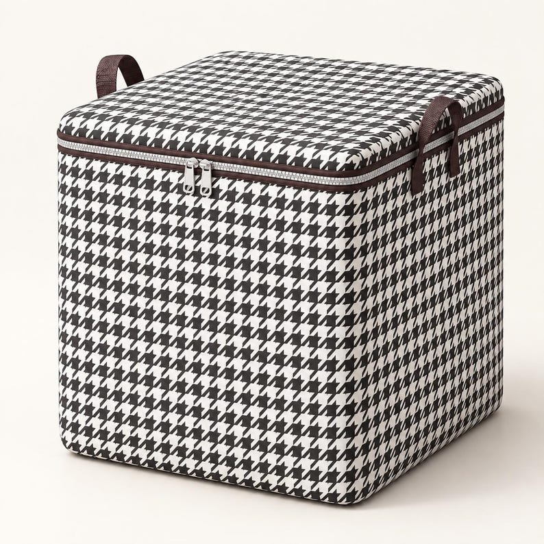 Houndstooth Storage Bag, Foldable Clothes & Bedding Organiser, Large ...
