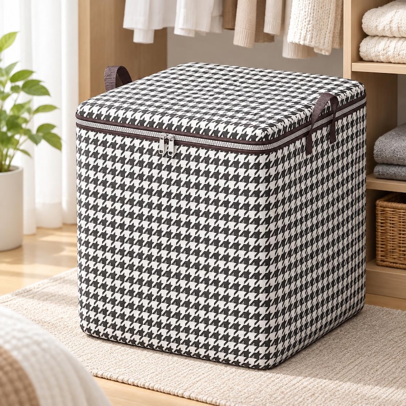 Houndstooth Storage Bag, Foldable Clothes & Bedding Organiser, Large ...