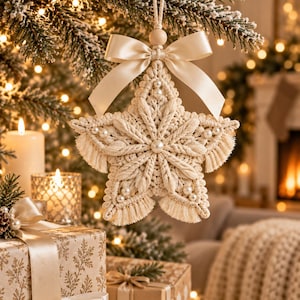 Makramé Julstjärna PDF Mönster, Nybörjarvänlig Ornament Handledning, Pärl Juldekoration