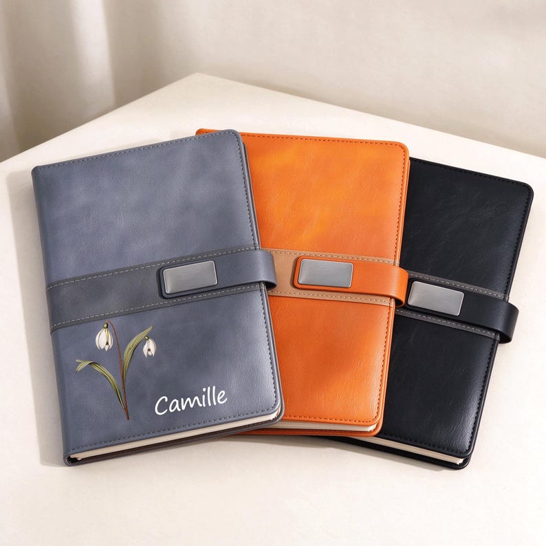 Personalized Birth Flower Notebook & Pen Set, Custom Name Leather ...