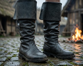 Stivali medievali in pelle | Stivali rinascimentali da uomo | Calzature vichinghe per LARP