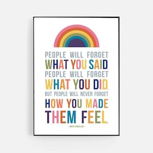 People Will Never Forget How You Made Them Feel Printable Art | Maya Angelou Quote | Classroom Art | Rainbow Print | Colorful Typography