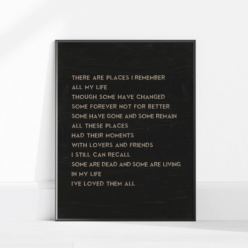 The Beatles in My Life Printable Wall Art. Song Lyrics. Home - Etsy