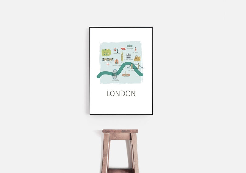 London Map Wall Art London Printable London Nursery Wall Etsy