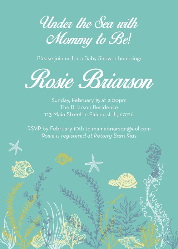 Under The Sea Baby Shower Invitation In Aqua Customized Etsy