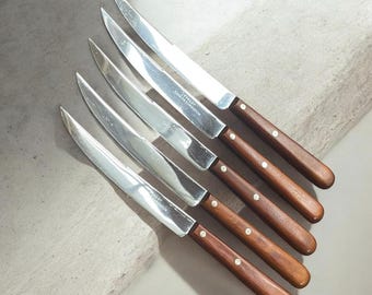 Vtg. P282-5 Wood Handle Case XX Chromium Steak Knives Lot of 5 USA Made Quality