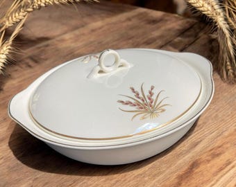 Universal Ballerina Gold Wheat Serving Dish W/ Lid Union Made USA MCM Minimal