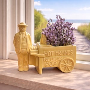 Vintage Rare Ceramic Hot Dog Stand Planter Trinket Vase Pen Holder Kitschy Nostalgic Pop Ice Cream Cart Kitchen Homeware