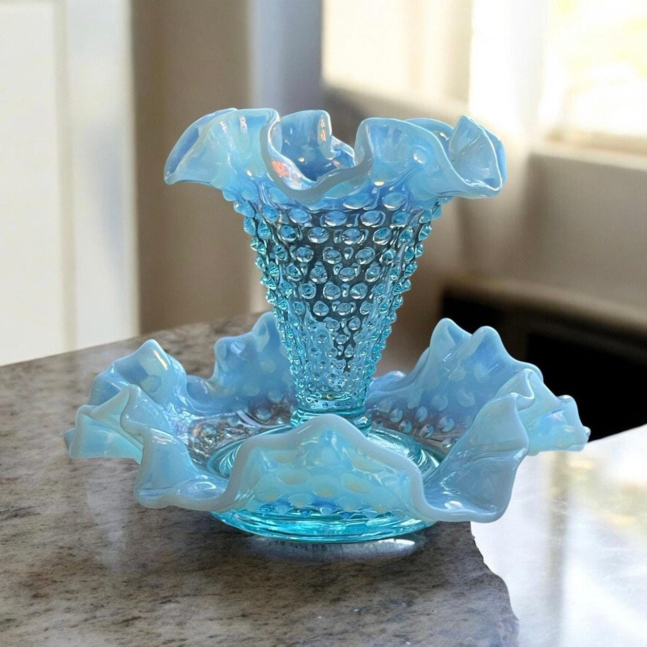 Fenton Blue Ruffled Vase - Etsy