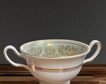 Wedgwood Columbia Gold Sage Green Footed Cream Soup Bowl Griffin And Roses China