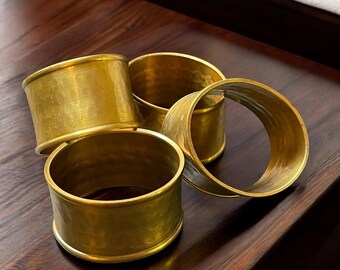 Vtg. Hammered Brass Napkin Rings Set of 4 Boho Table Decor MCM Brass Tablescape