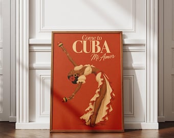 Cuba Wall Art Print, Cuban Poster, Havana Travel Decor, Tropical Vintage Art, Caribbean Home Decor, Cuban Gift