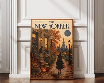 New York Halloween Poster, NYC Fall Wall Art, Vintage New York Print, Halloween Wall Decor, Autumn NYC Poster, Witch Art, Spooky Decor
