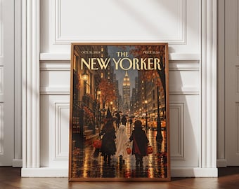 Halloween New York Wall Art, NYC Trick or Treat Poster, Vintage Manhattan Print, Kids Halloween Decor, Autumn City Artwork, Fall Wall Decor