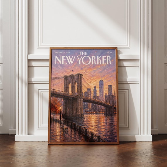 New York Wall Art, Brooklyn Bridge Poster, NYC Skyline Print, Manhattan Wall Art, Vintage New York Poster, Sunset City Decor