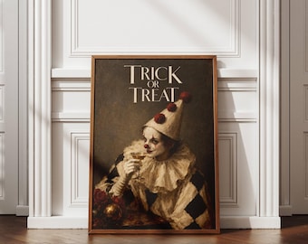 Halloween Wall Art Print, Vintage Clown Poster, Trick or Treat Decor, Gothic Halloween Art, Dark Academia Print, Spooky Home Decor