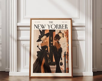 Halloween Fashion Wall Art, Witchy Woman Print, Elegant Spooky Decor, Black Dress Artwork, Autumn Gallery Print, Gothic Chic Poster